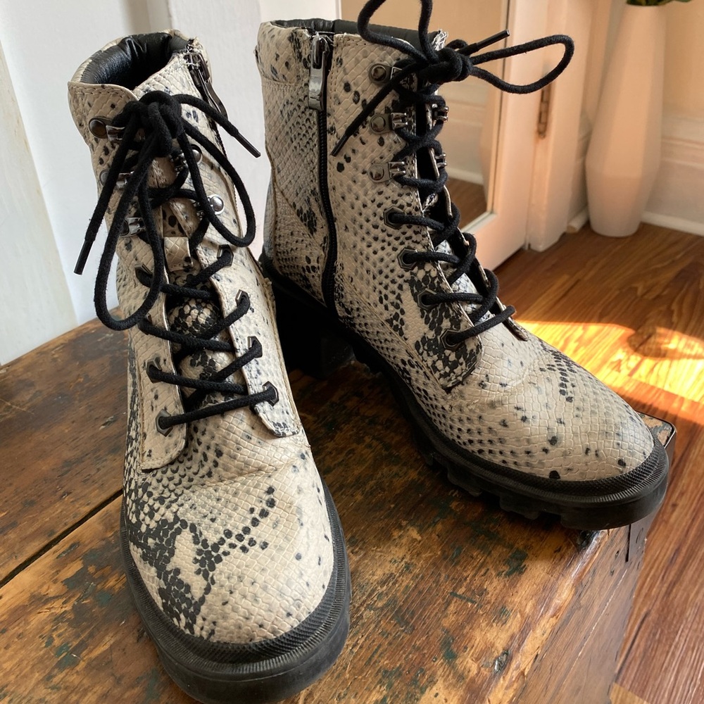 Snakeskin Look Chunky Boots